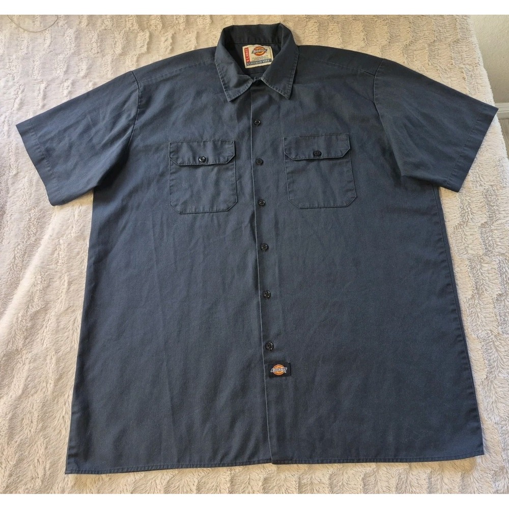 Vintage Dickies Work Shirt Men's Size XL Blue Short Sleeve Button Down 90s-Y2K